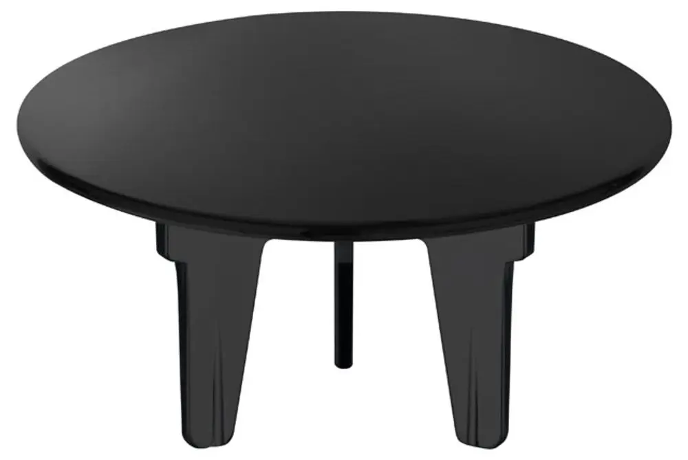 Runder, schwarzer Tisch mit vier stabilen Beinen. Das Material hat eine matte Oberfläche. Das Produkt ist von der Marke Keuco.